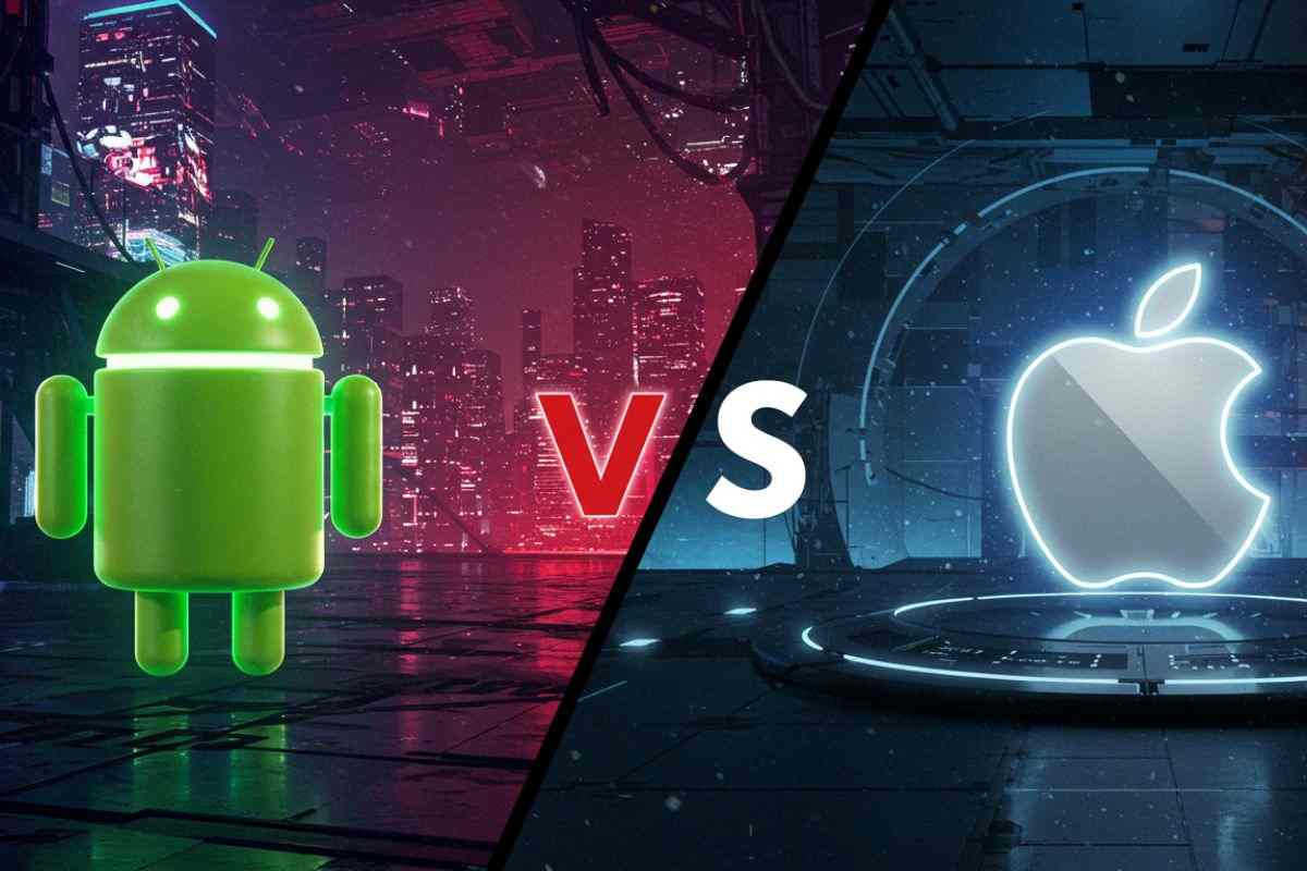 Android vs Apple su sfondo futuristico