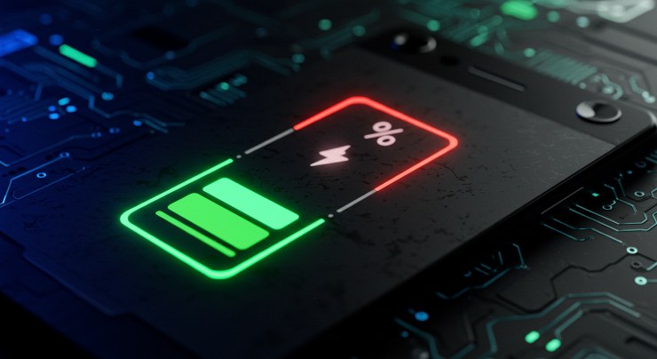 Batteria android su sfondo tech