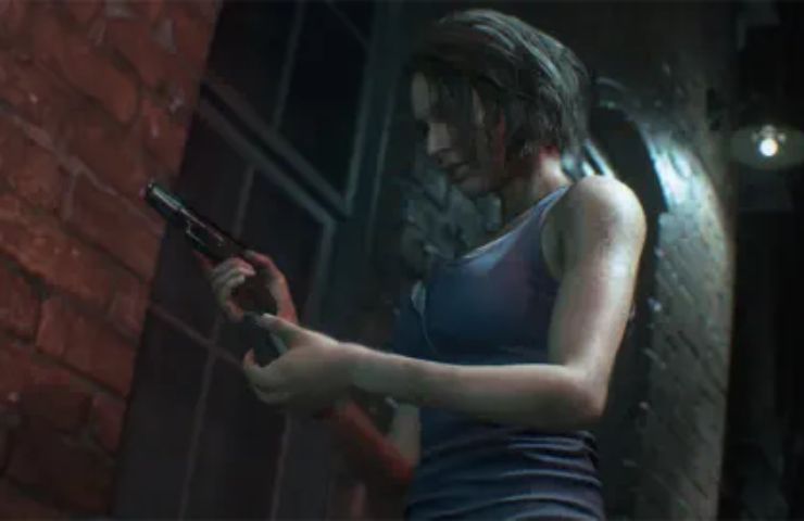 Jill Valentine che ricarica la pistola in Resident Evil 3