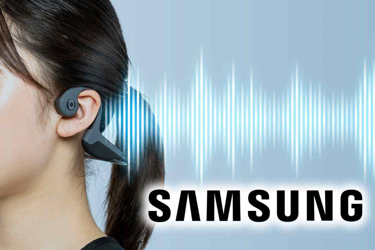 orecchio con cuffia a conduzione ossea, logo samsung